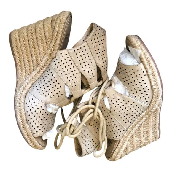 Johnston & Murphy Mandy Espadrille Wedge Sandals Tan 6.5 Lace-Up Preowned - Picture 15 of 15